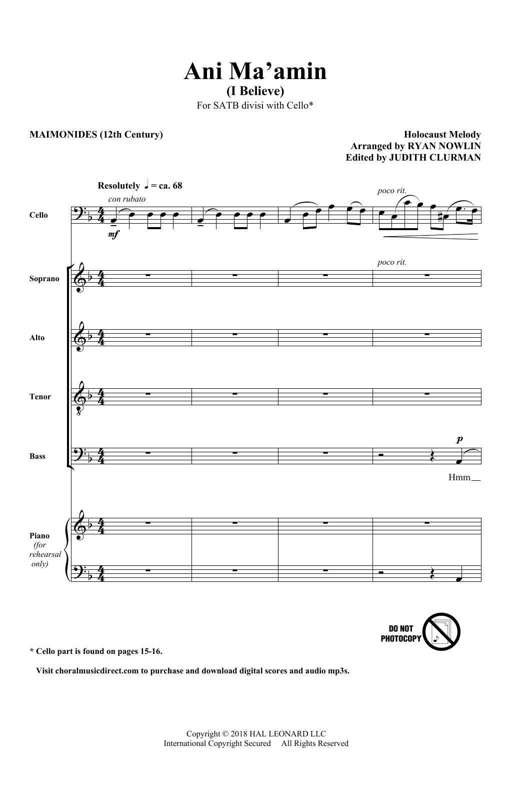 Ryan Nowlin Ani Ma'Amin Sheet Music Notes & Chords for SATB Choir - Download or Print PDF