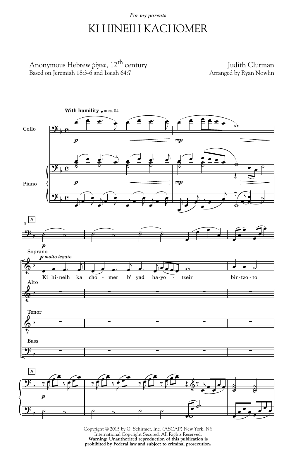 Ryan Nowlin Ki Hineih Kachomer Sheet Music Notes & Chords for SATB - Download or Print PDF