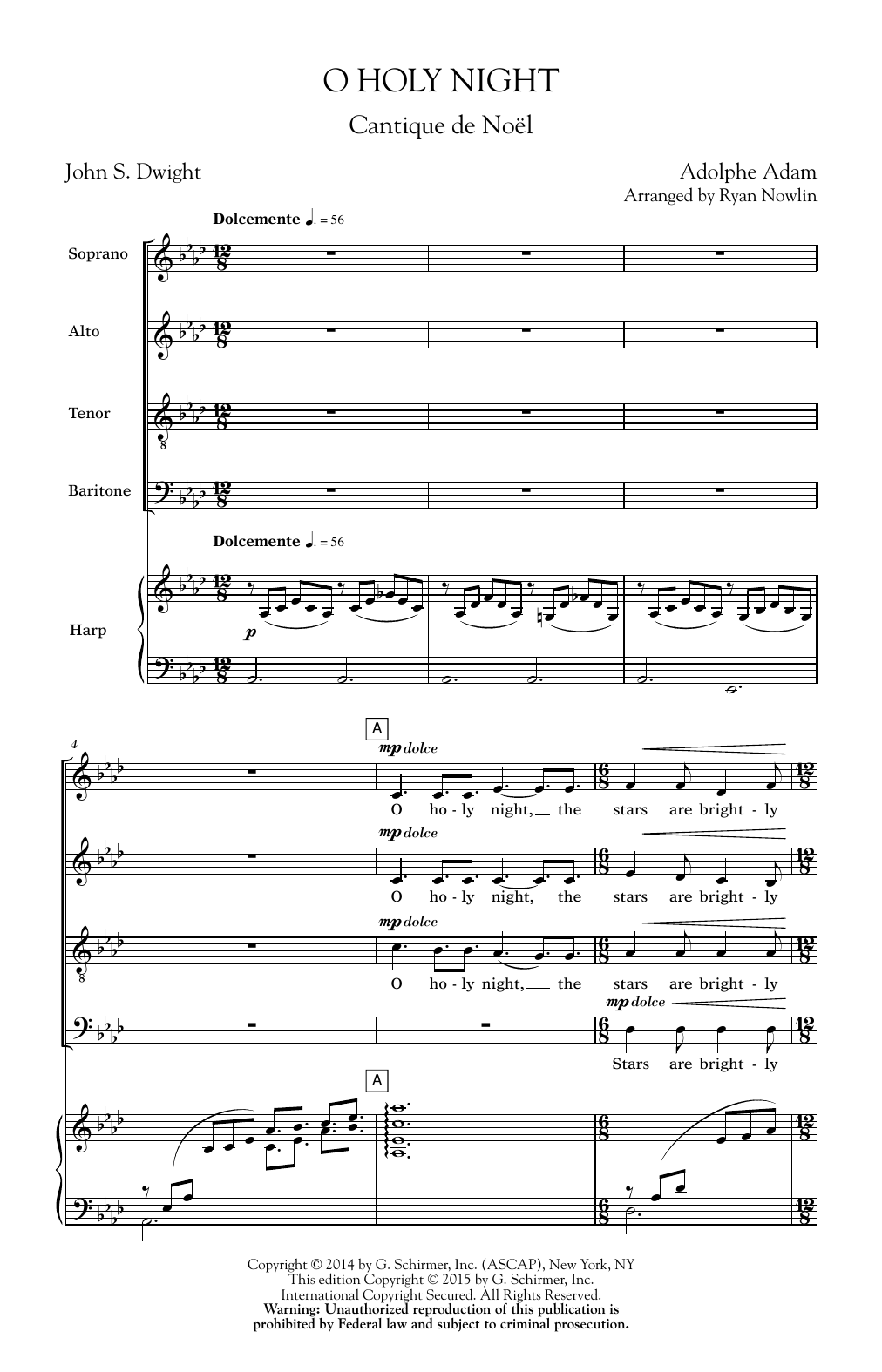 Adolphe Adam O Holy Night (arr. Ryan Nowlin) Sheet Music Notes & Chords for SATB - Download or Print PDF
