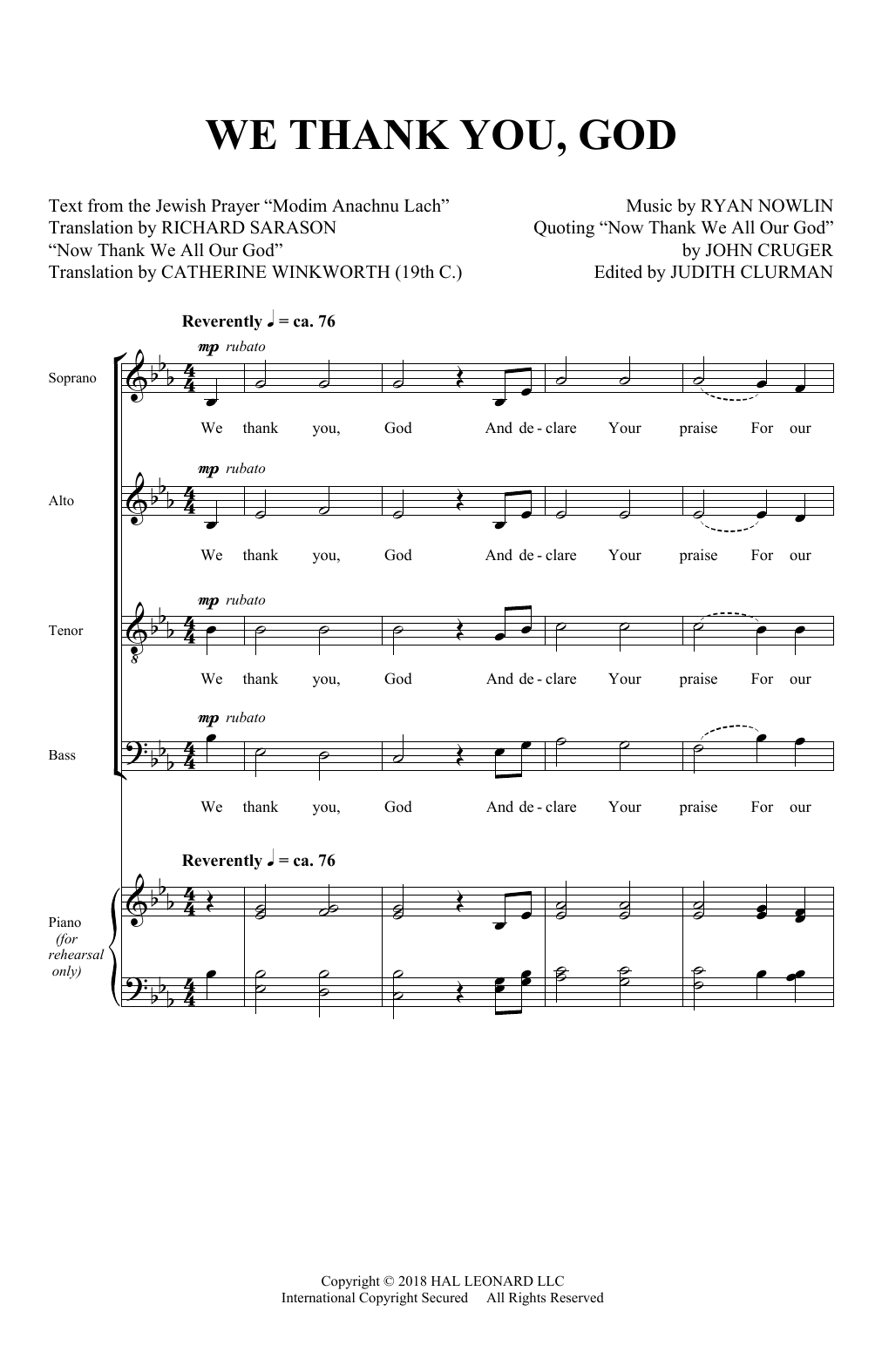 Ryan Nowlin We Thank You, God Sheet Music Notes & Chords for SATB Choir - Download or Print PDF