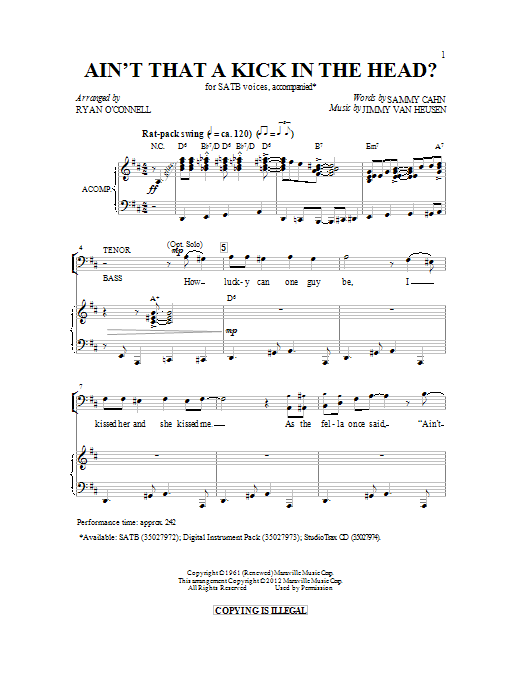 Ryan O'Connell Ain't That A Kick In The Head Sheet Music Notes & Chords for SATB - Download or Print PDF