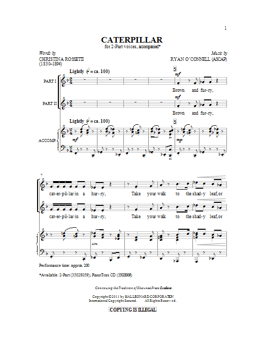 Ryan O'Connell Caterpillar Sheet Music Notes & Chords for 2-Part Choir - Download or Print PDF