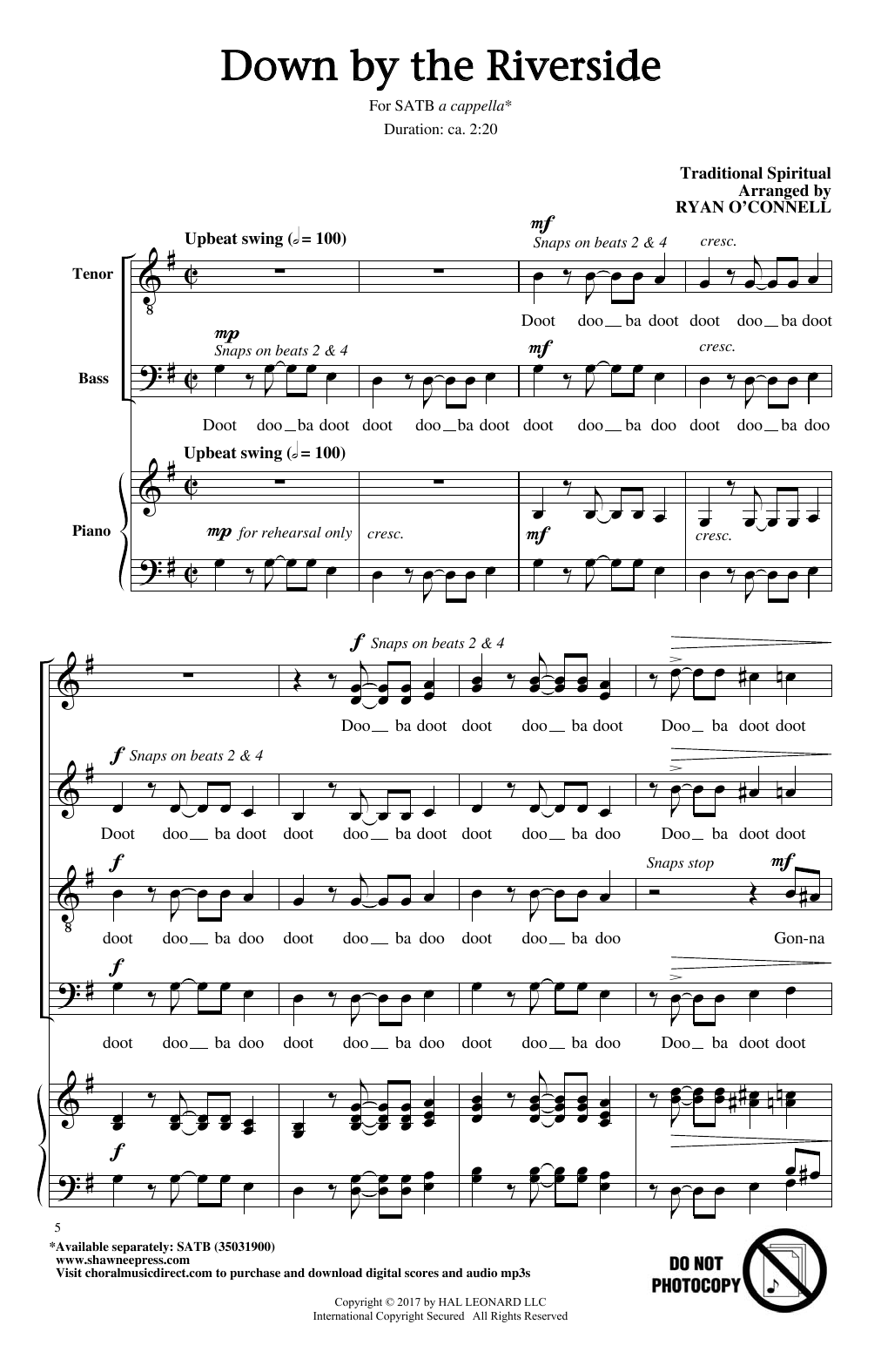 Ryan O'Connell Down By The Riverside Sheet Music Notes & Chords for SATB - Download or Print PDF