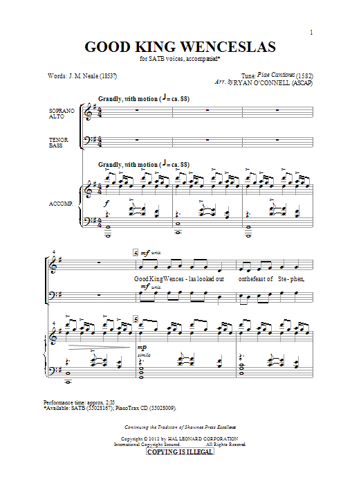 Ryan O'Connell Good King Wenceslas Sheet Music Notes & Chords for SATB - Download or Print PDF