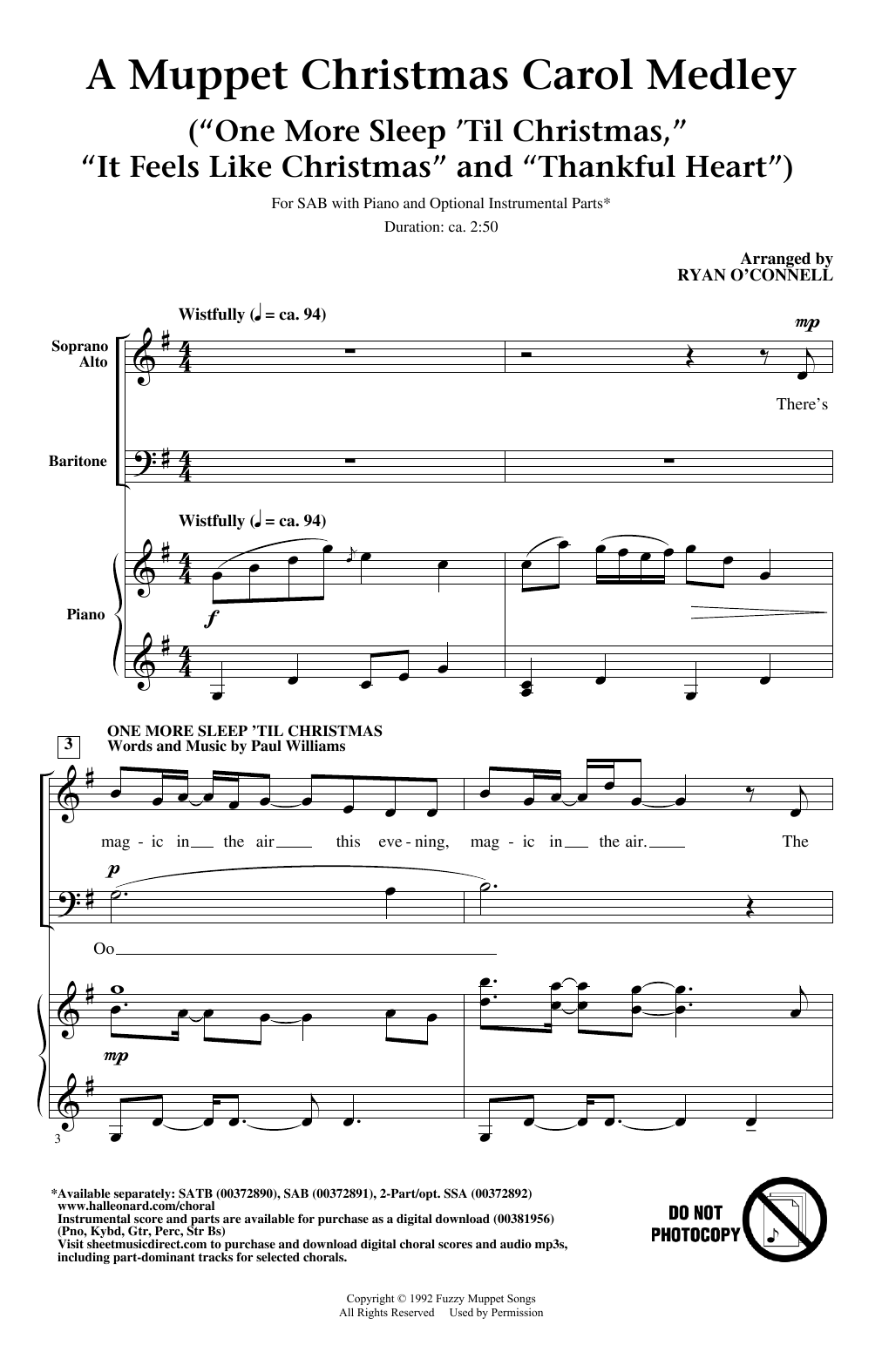 Ryan O'Connell Muppet Christmas Carol Medley (from The Muppet Christmas Carol) Sheet Music Notes & Chords for SAB Choir - Download or Print PDF