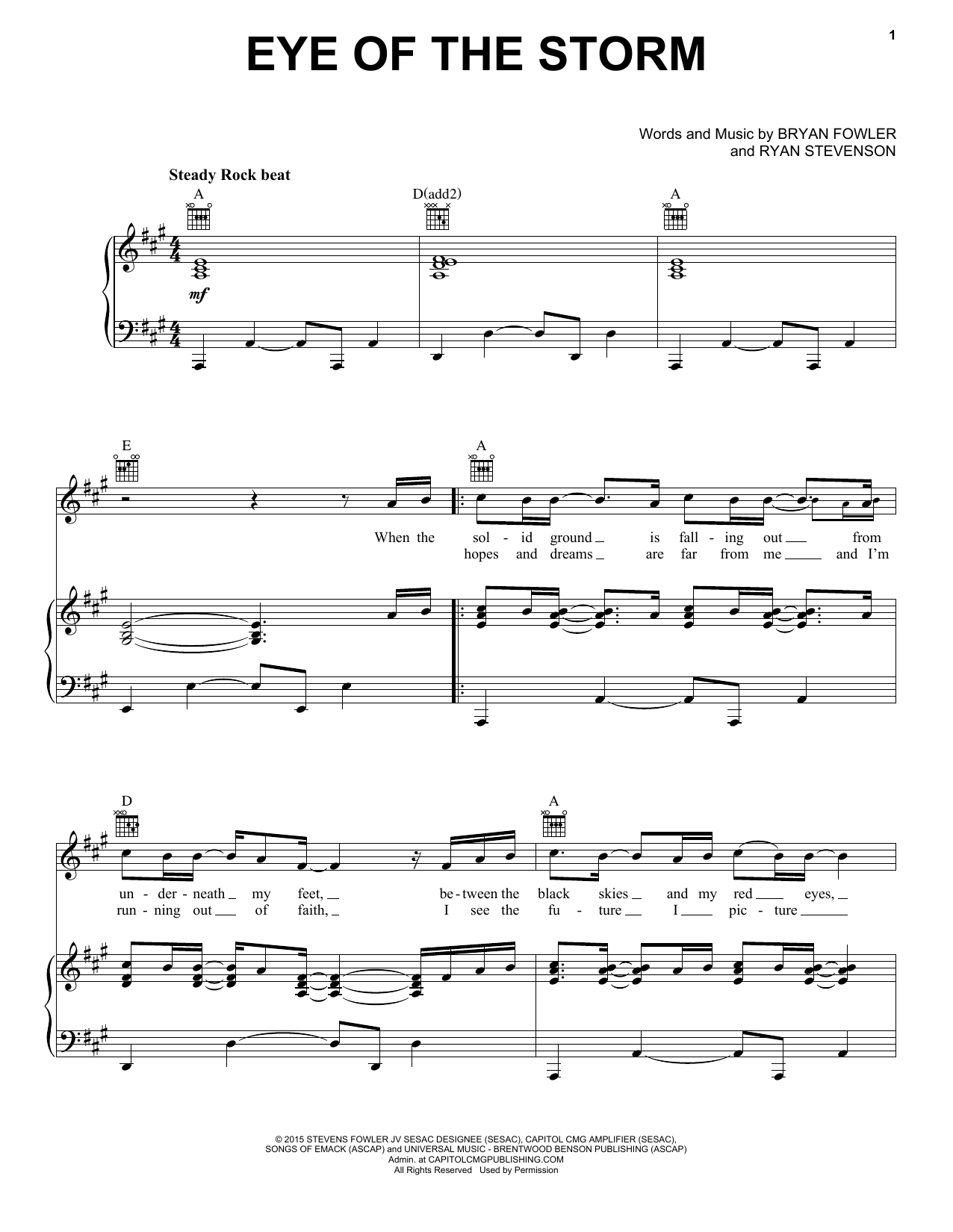 Ryan Stevenson feat. GabeReal Eye Of The Storm Sheet Music Notes & Chords for Piano, Vocal & Guitar (Right-Hand Melody) - Download or Print PDF