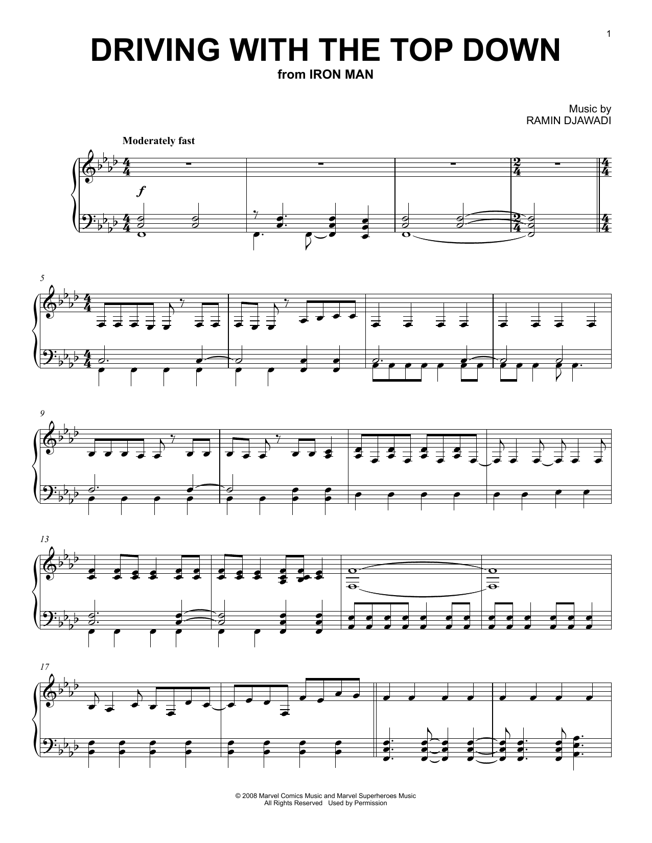Ryeland Allison Driving With The Top Down (from Iron Man) Sheet Music Notes & Chords for Piano Solo - Download or Print PDF