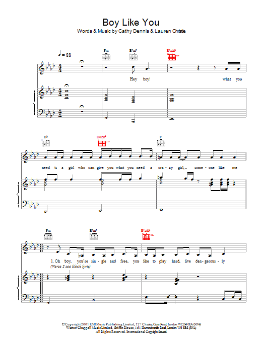 S Club 7 Boy Like You Sheet Music Notes & Chords for Piano, Vocal & Guitar - Download or Print PDF