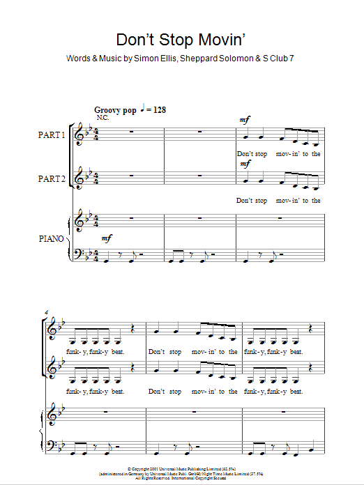S Club 7 Don't Stop Movin' (arr. Rick Hein) Sheet Music Notes & Chords for 2-Part Choir - Download or Print PDF