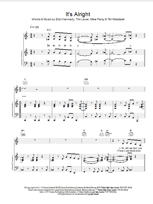 S Club 7 It's Alright Sheet Music Notes & Chords for Piano, Vocal & Guitar - Download or Print PDF