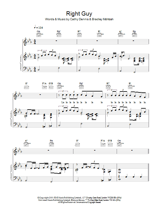 S Club 7 Right Guy Sheet Music Notes & Chords for Piano, Vocal & Guitar - Download or Print PDF