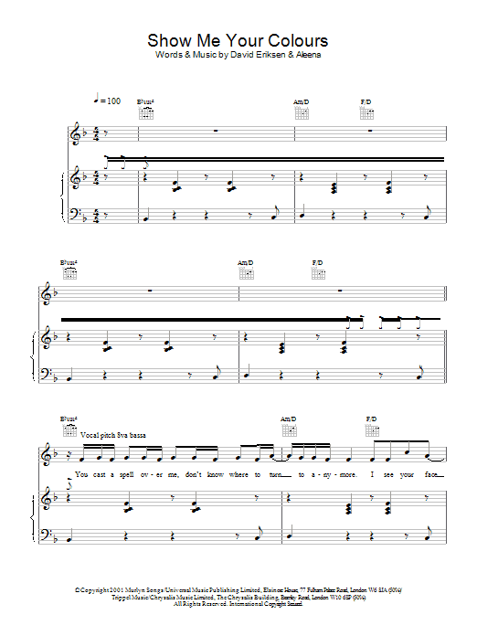 S Club 7 Show Me Your Colours Sheet Music Notes & Chords for Piano, Vocal & Guitar - Download or Print PDF