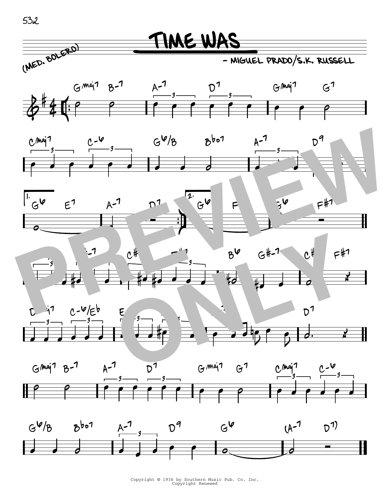 S. K. Russell Time Was Sheet Music Notes & Chords for Real Book – Melody & Chords - Download or Print PDF
