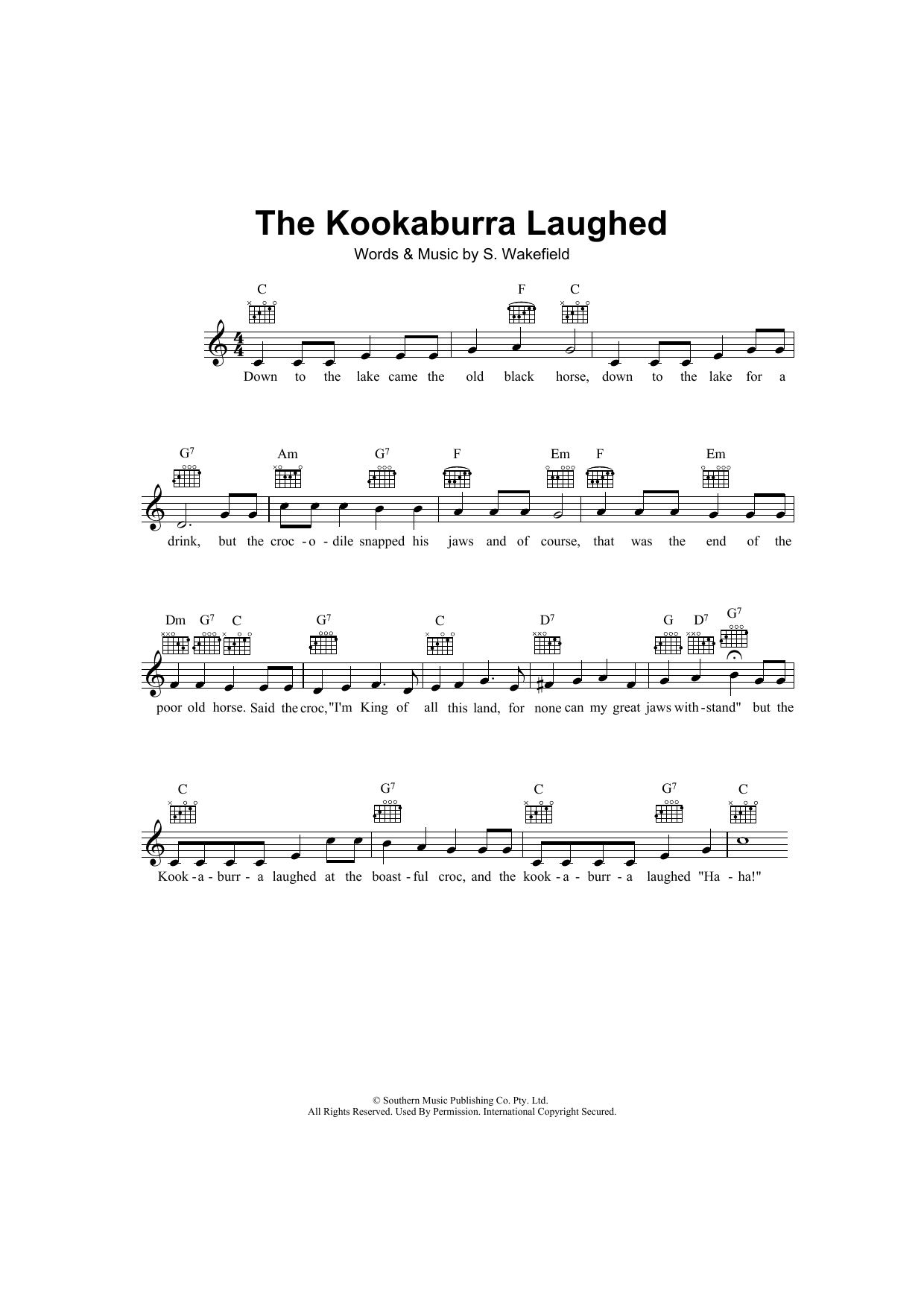 S. Wakefield The Kookaburra Laughed Sheet Music Notes & Chords for Melody Line, Lyrics & Chords - Download or Print PDF