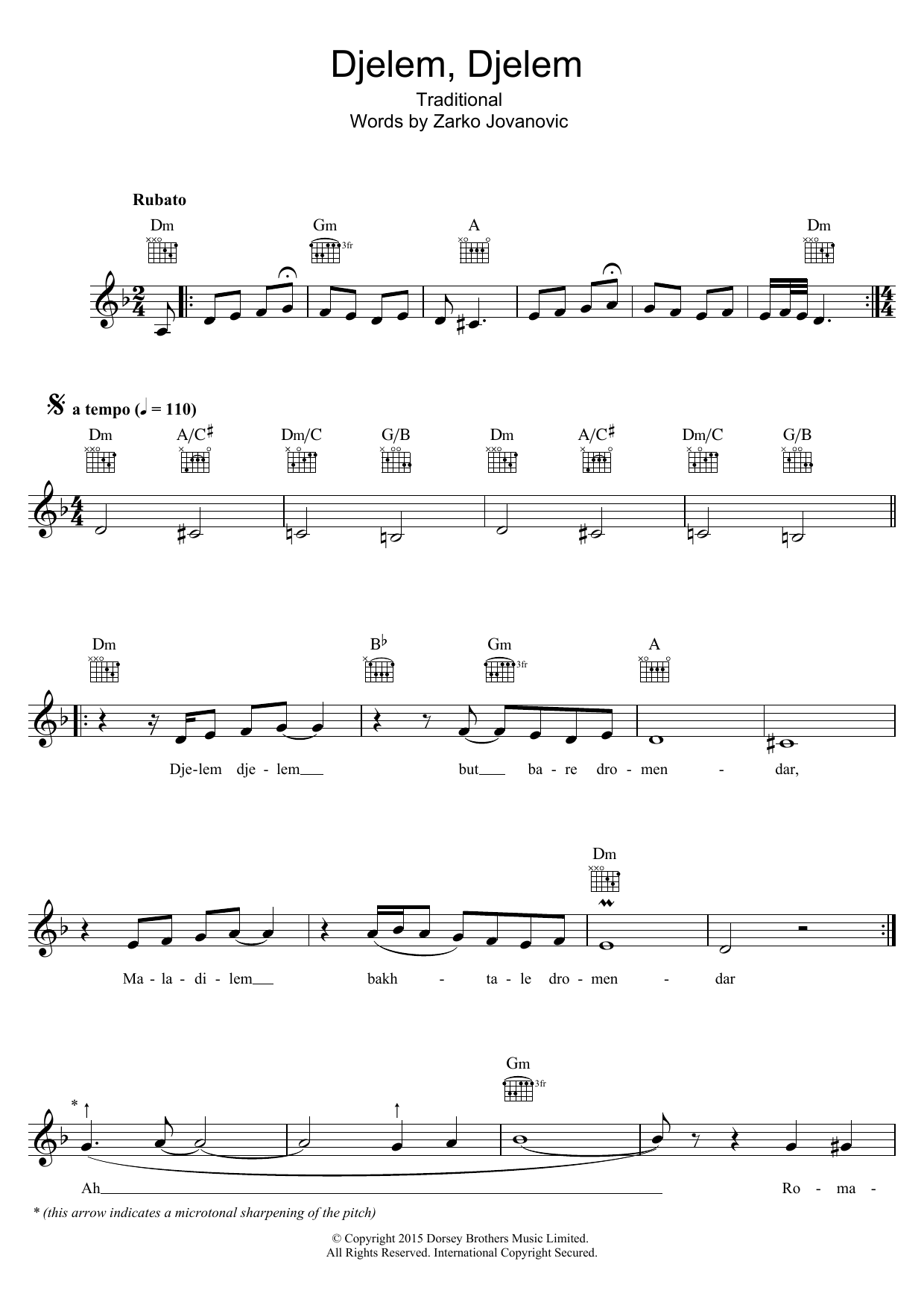 Saban Bajramovic Djelem, Djelem Sheet Music Notes & Chords for Melody Line, Lyrics & Chords - Download or Print PDF