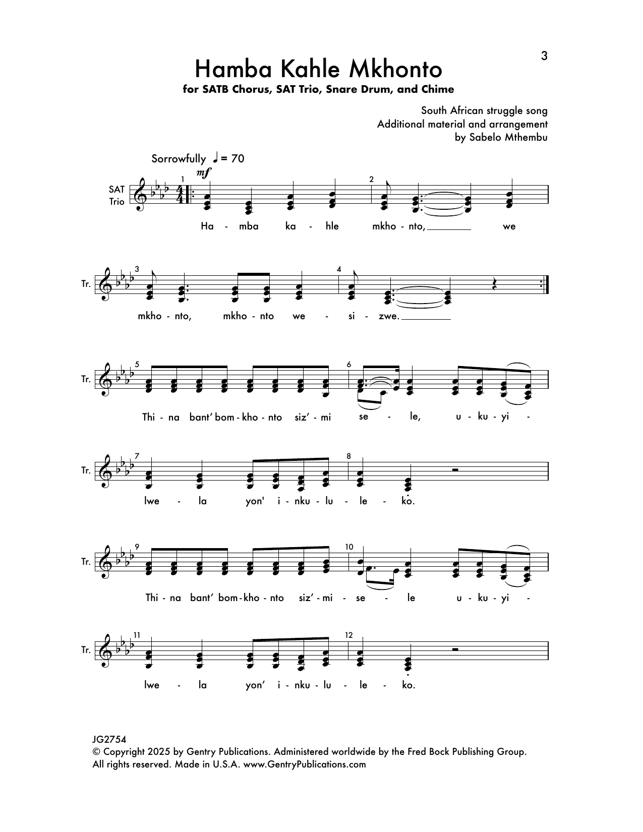 Sabelo Mthembu Hamba Kahle Mkhonto Sheet Music Notes & Chords for SATB Choir - Download or Print PDF