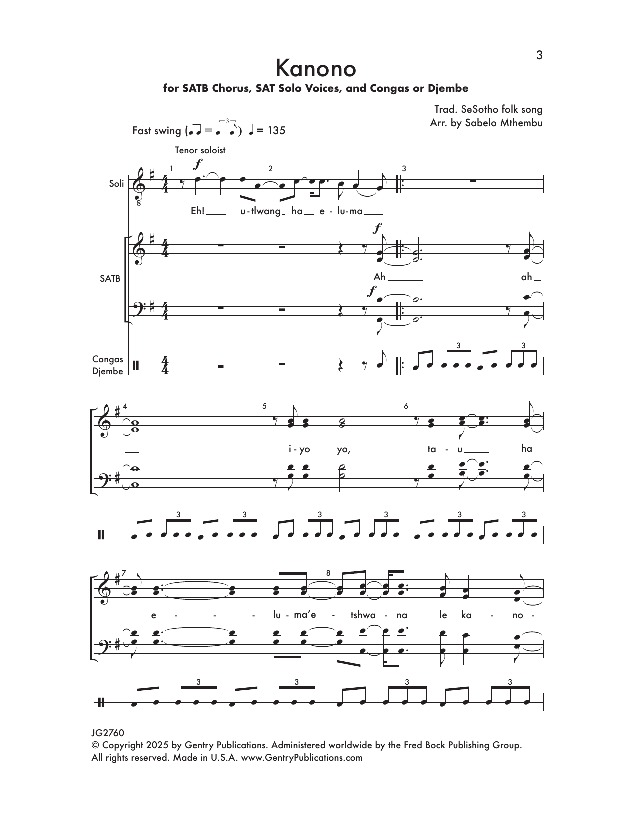 Sabelo Mthembu Kanono Sheet Music Notes & Chords for SATB Choir - Download or Print PDF