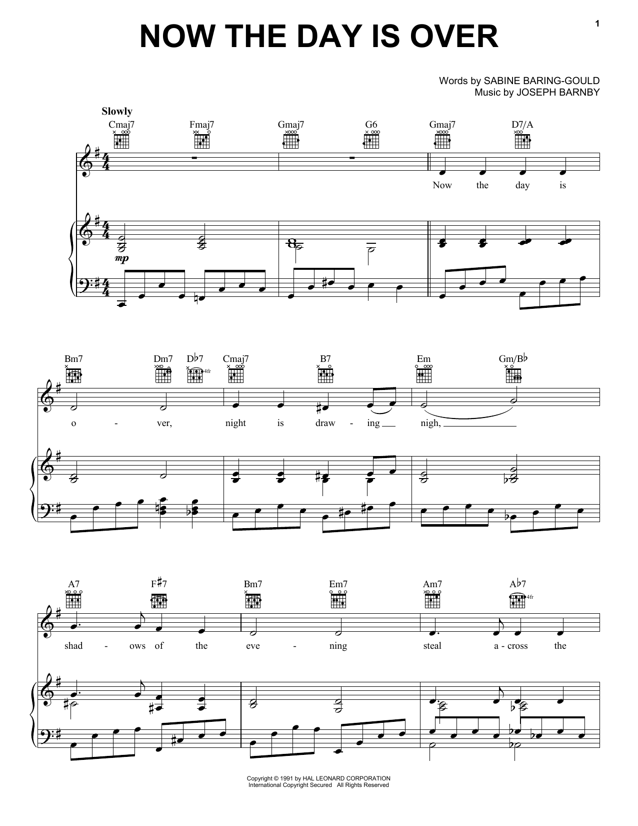 Sabine Baring-Gould Now The Day Is Over Sheet Music Notes & Chords for Piano, Vocal & Guitar Chords (Right-Hand Melody) - Download or Print PDF