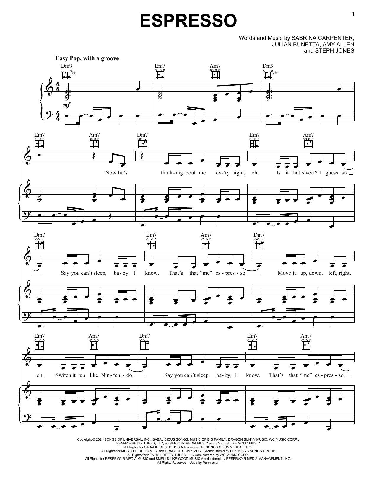 Sabrina Carpenter Espresso Sheet Music Notes & Chords for Easy Piano - Download or Print PDF