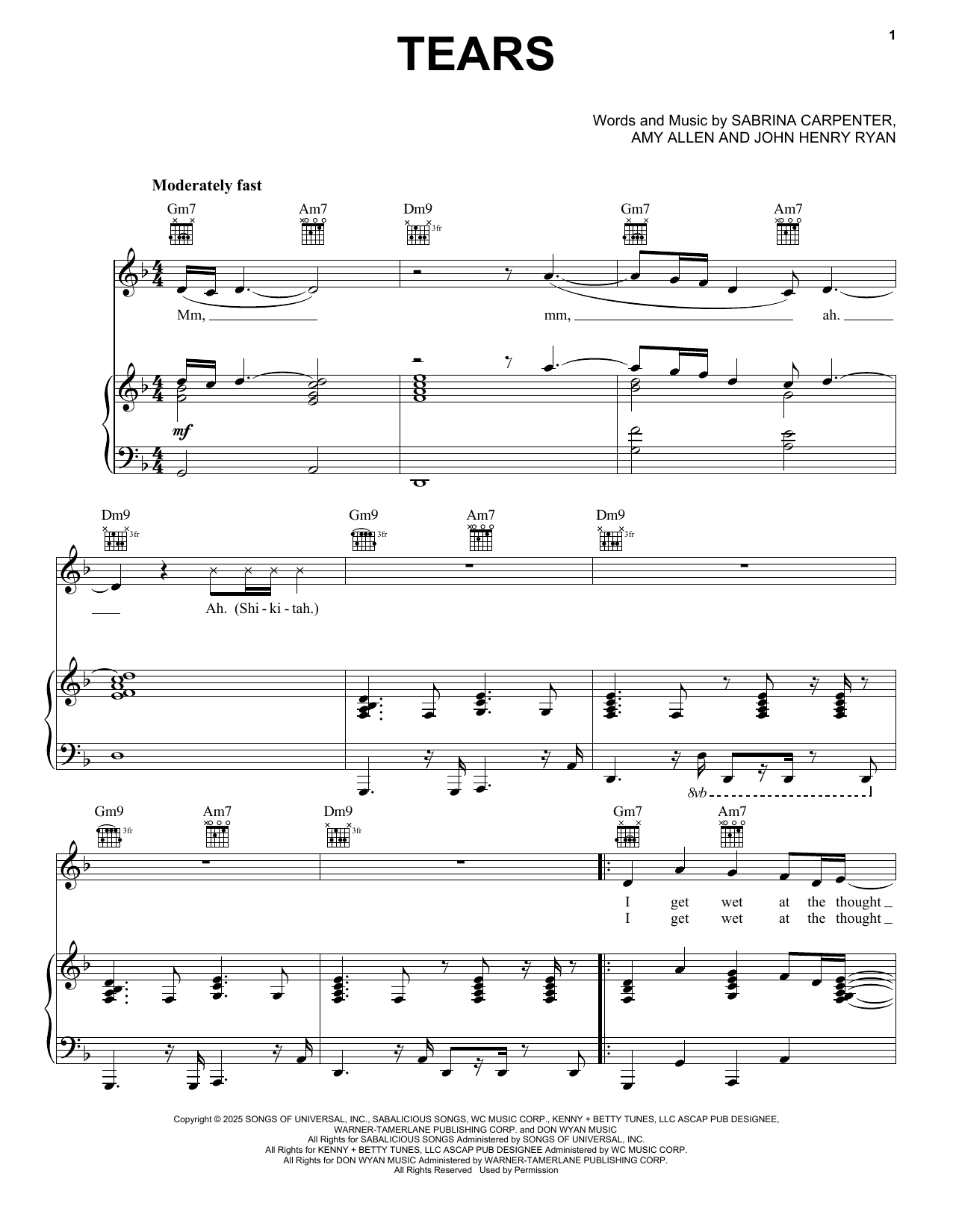 Sabrina Carpenter Tears Sheet Music Notes & Chords for Piano, Vocal & Guitar Chords (Right-Hand Melody) - Download or Print PDF Sabrina Carpenter Tears Sheet Music Notes & Chords for Piano, Vocal & Guitar Chords (Right-Hand Melody) - Download or Print PDF