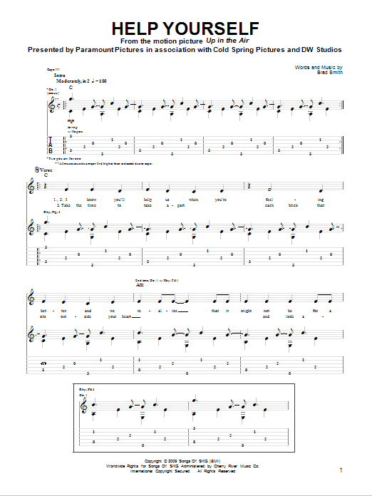 Sad Brad Smith Help Yourself Sheet Music Notes & Chords for Guitar Tab - Download or Print PDF