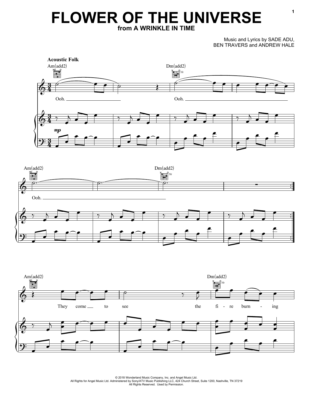 Sade Adu Flower Of The Universe (from A Wrinkle In Time) Sheet Music Notes & Chords for Easy Piano - Download or Print PDF
