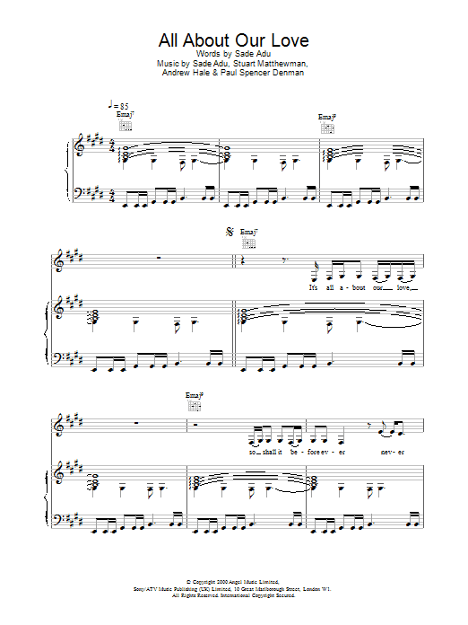 Sade All About Our Love Sheet Music Notes & Chords for Piano, Vocal & Guitar - Download or Print PDF Sade All About Our Love Sheet Music Notes & Chords for Piano, Vocal & Guitar - Download or Print PDF