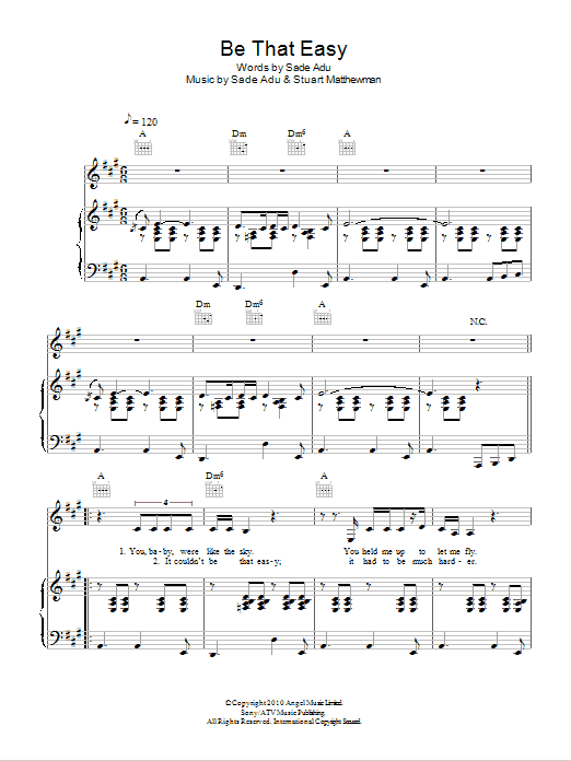 Sade Be That Easy Sheet Music Notes & Chords for Piano, Vocal & Guitar - Download or Print PDF