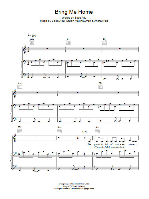 Sade Bring Me Home Sheet Music Notes & Chords for Piano, Vocal & Guitar - Download or Print PDF