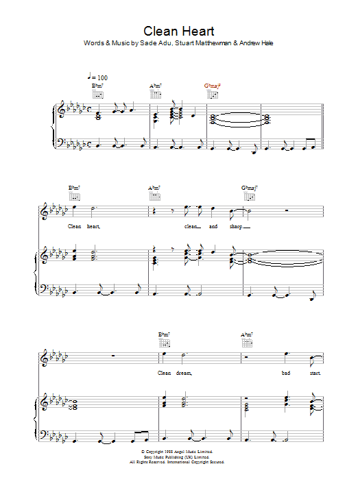 Sade Clean Heart Sheet Music Notes & Chords for Piano, Vocal & Guitar (Right-Hand Melody) - Download or Print PDF