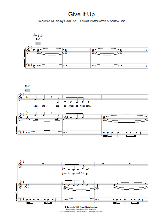 Sade Give It Up Sheet Music Notes & Chords for Piano, Vocal & Guitar (Right-Hand Melody) - Download or Print PDF