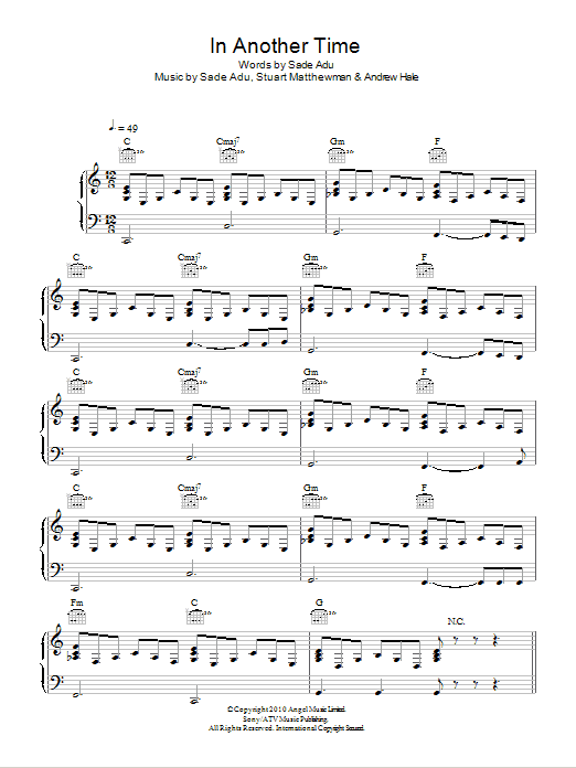 Sade In Another Time Sheet Music Notes & Chords for Piano, Vocal & Guitar - Download or Print PDF