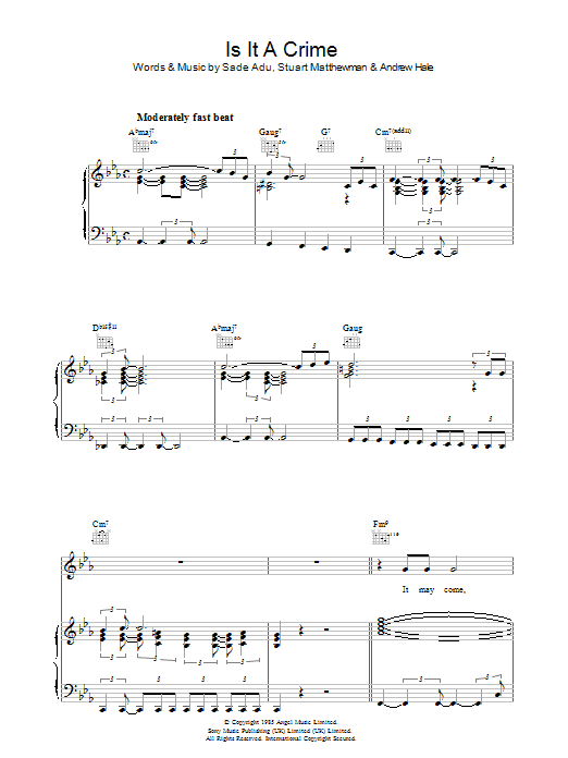 Sade Is It A Crime? Sheet Music Notes & Chords for Piano, Vocal & Guitar - Download or Print PDF