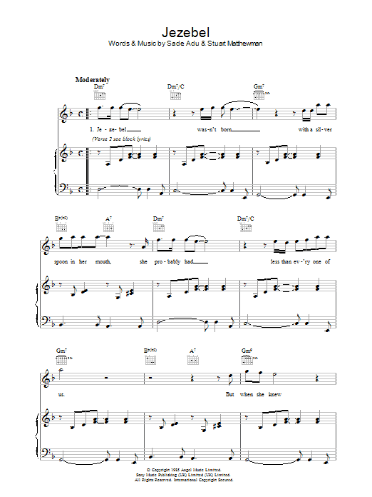 Sade Jezebel Sheet Music Notes & Chords for Piano, Vocal & Guitar - Download or Print PDF