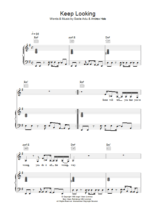 Sade Keep Looking Sheet Music Notes & Chords for Piano, Vocal & Guitar - Download or Print PDF