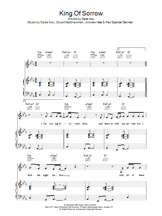 Sade King Of Sorrow Sheet Music Notes & Chords for Piano, Vocal & Guitar - Download or Print PDF