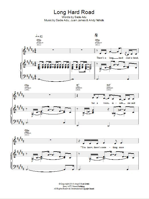 Sade Long Hard Road Sheet Music Notes & Chords for Piano, Vocal & Guitar - Download or Print PDF
