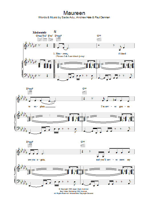 Sade Maureen Sheet Music Notes & Chords for Piano, Vocal & Guitar - Download or Print PDF