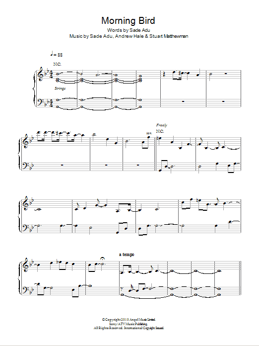 Sade Morning Bird Sheet Music Notes & Chords for Piano, Vocal & Guitar - Download or Print PDF