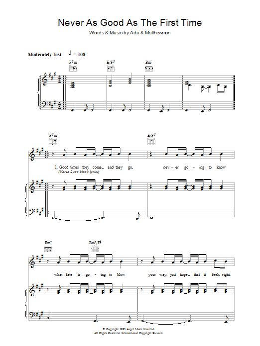 Sade Never As Good As The First Time Sheet Music Notes & Chords for Piano, Vocal & Guitar (Right-Hand Melody) - Download or Print PDF