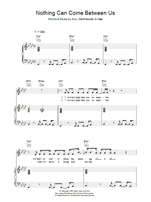 Sade Nothing Can Come Between Us Sheet Music Notes & Chords for Piano, Vocal & Guitar - Download or Print PDF