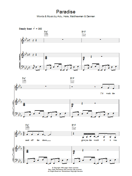 Sade Paradise Sheet Music Notes & Chords for Piano, Vocal & Guitar - Download or Print PDF