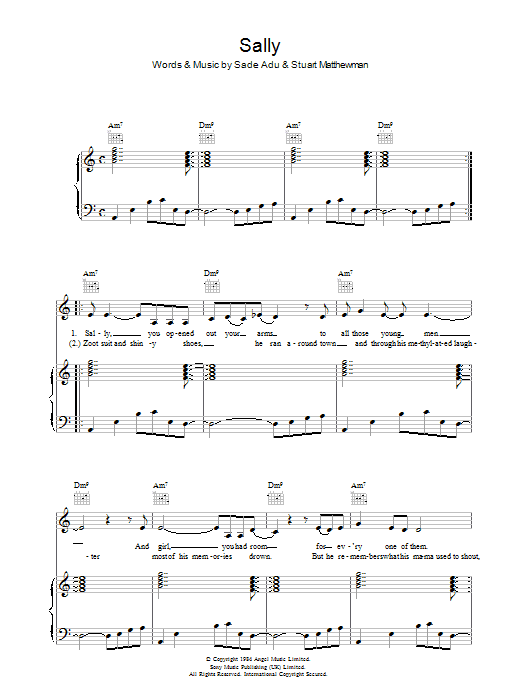 Sade Sally Sheet Music Notes & Chords for Piano, Vocal & Guitar - Download or Print PDF