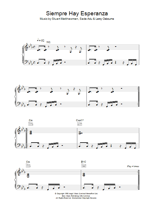 Sade Siempre Hay Esperanza Sheet Music Notes & Chords for Piano, Vocal & Guitar (Right-Hand Melody) - Download or Print PDF