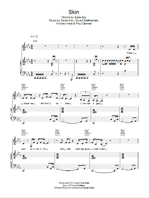 Sade Skin Sheet Music Notes & Chords for Piano, Vocal & Guitar - Download or Print PDF