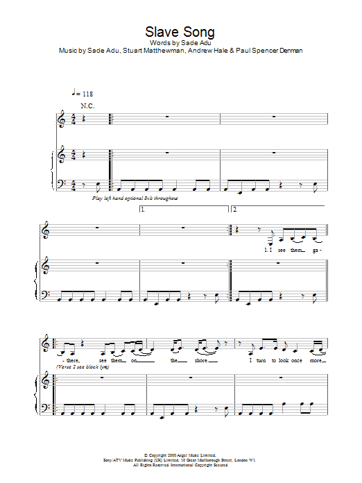 Sade Slave Song Sheet Music Notes & Chords for Piano, Vocal & Guitar - Download or Print PDF