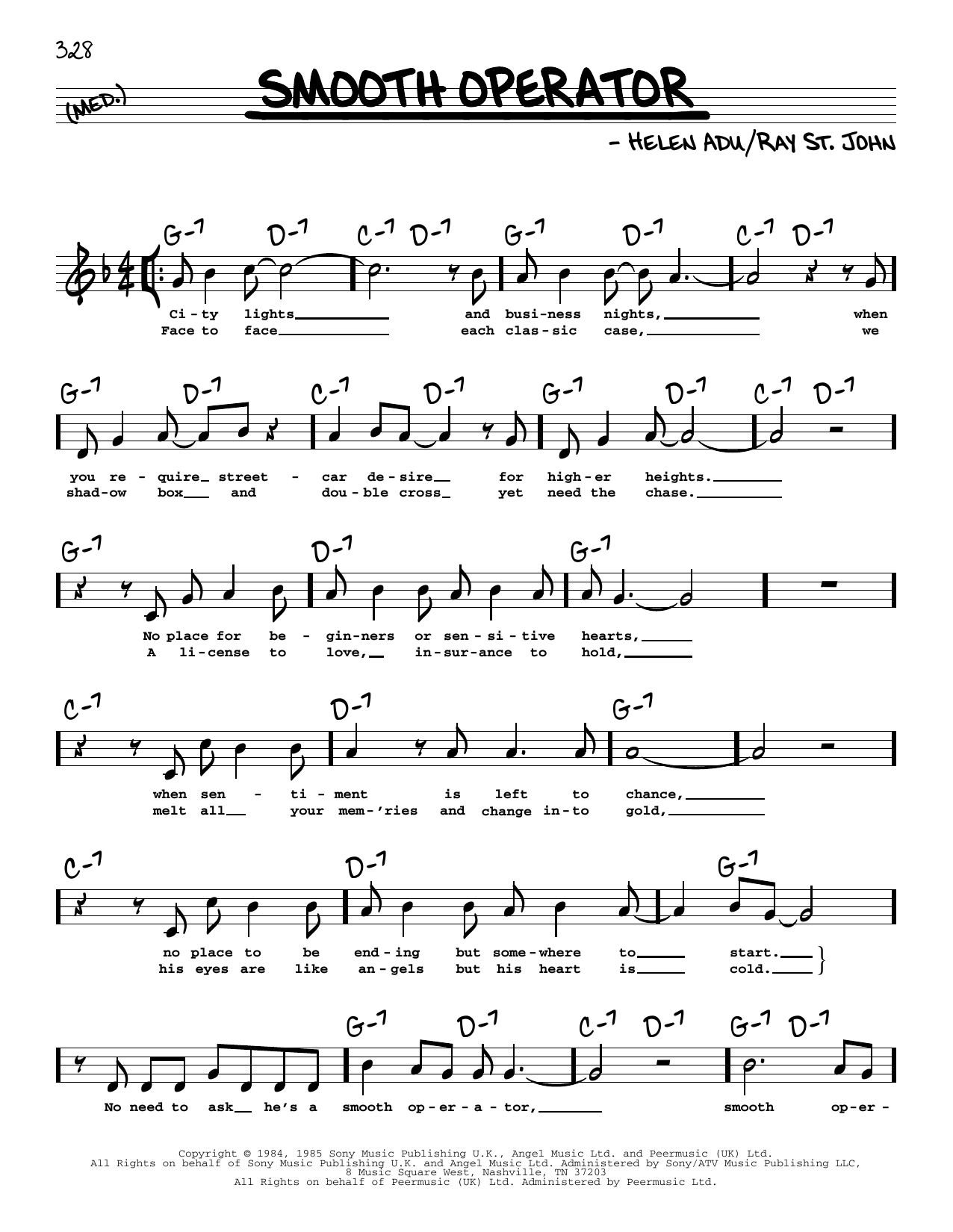 Sade Smooth Operator (High Voice) Sheet Music Notes & Chords for Real Book – Melody, Lyrics & Chords - Download or Print PDF