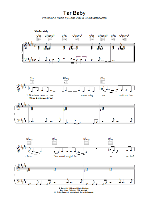 Sade Tar Baby Sheet Music Notes & Chords for Piano, Vocal & Guitar - Download or Print PDF