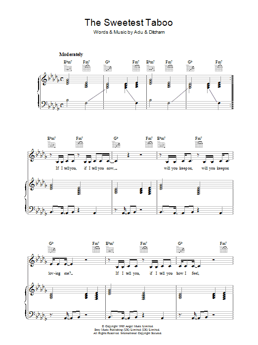 Sade The Sweetest Taboo Sheet Music Notes & Chords for Piano, Vocal & Guitar (Right-Hand Melody) - Download or Print PDF