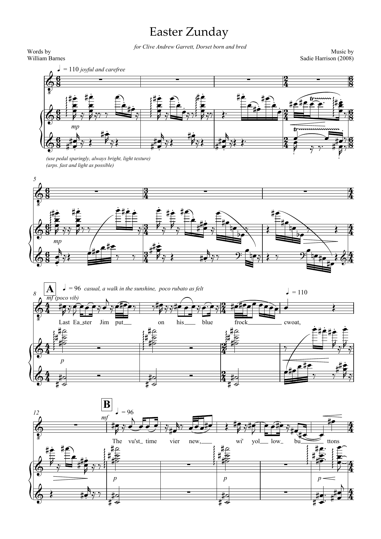 Sadie Harrison Easter Zunday (for tenor and piano) Sheet Music Notes & Chords for Piano & Vocal - Download or Print PDF